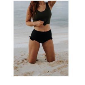 High waisted black ruffle swim bottoms